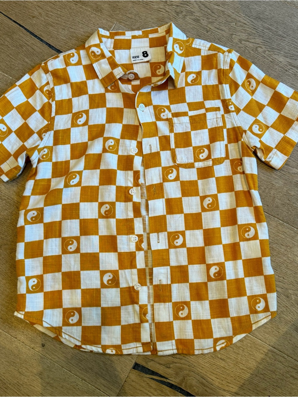 Kids' Checkerboard Short-Sleeve Shirt - Mustard/White
